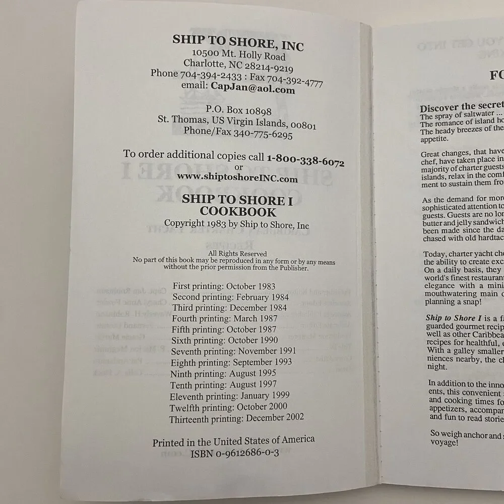 Ship to Shore I Cookbook ; Tastes Of The Caribbean by Cheryl A. Fowler (1983)